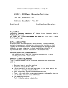 MUS 214 001 Music:  Recording Technology , 2041, WED 12:00-1:50