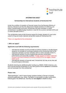 INFORMATION SHEET Scholarships for international students at Hochschule Hof