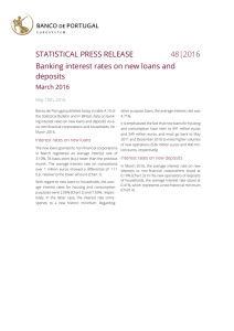 STATISTICAL PRESS RELEASE  48|2016 Banking interest rates on new loans and