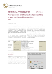 STATISTICAL PRESS RELEASE 17|2016 New economic and financial indicators of the