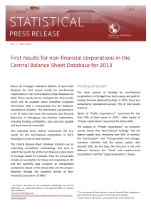 First results for non-financial corporations in the  Funding structure