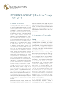 Bank lending Survey | results for Portugal | april 2016