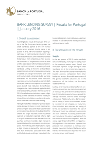 Bank lending Survey | results for Portugal | January 2016