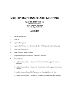 VRE OPERATIONS BOARD MEETING AGENDA April 18, 2014 9:30 am