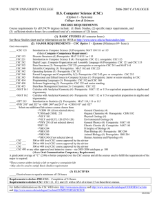 B.S. Computer Science (CSC) UNCW UNIVERSITY COLLEGE   