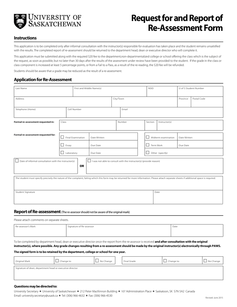 Request For And Report Of Re Assessment Form Instructions