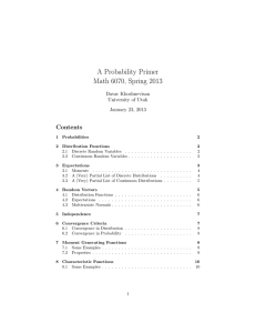 A Probability Primer Math 6070, Spring 2013 Contents Davar Khoshnevisan