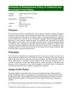 University of Saskatchewan Policy on Fieldwork and Associated Travel Safety