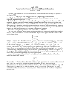 Math 2280−1 Numerical Solutions to first order Differential Equations