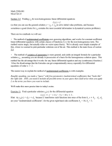 Math 2280-001 Mon Feb 23 y for non-homogeneous linear differential equations