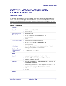 SPACE TYPE: LABORATORY – (DRY) FOR MICRO- ELECTRONICS AND PHYSICS Construction Criteria
