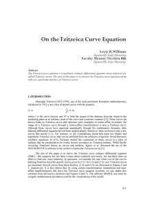 On the Tzitzeica Curve Equation Lewis R. Williams Faculty Mentor: Nicoleta