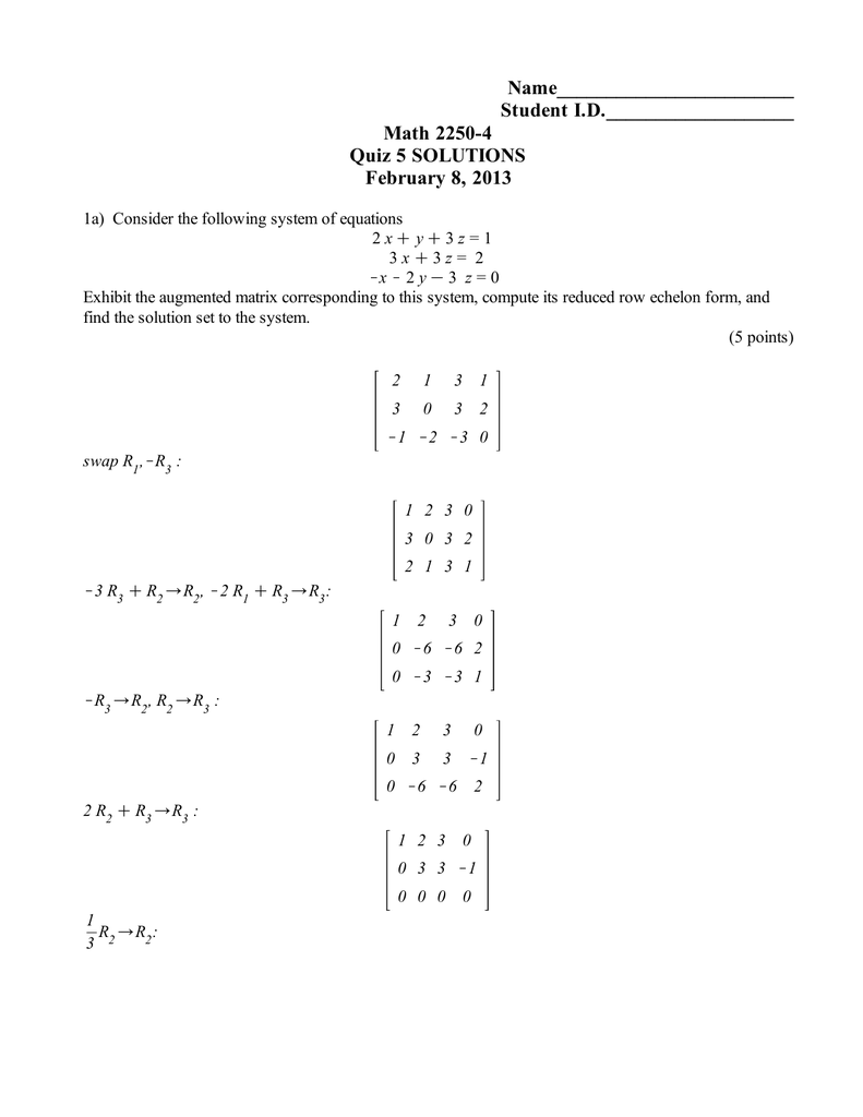 Name Student I D Math 2250 4 Quiz 5 Solutions