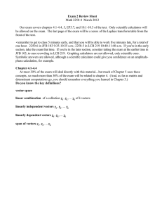 Exam 2 Review Sheet Math 2250-4  March 2012