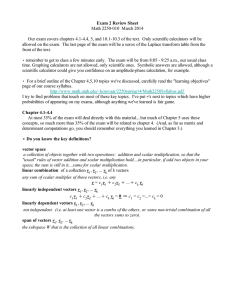 Exam 2 Review Sheet Math 2250-010  March 2014