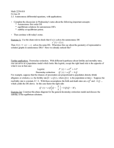 Math 2250-010 Fri Jan 24 2.2  Autonomous differential equations, with applications.