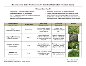   Recommended Native Plant Species for Shoreland Restoration in Lincoln County