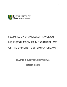 REMARKS BY CHANCELLOR FAVEL ON HIS INSTALLATION AS 14 CHANCELLOR