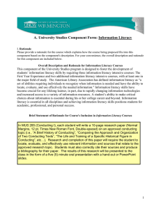 A. University Studies Component Form: Information Literacy