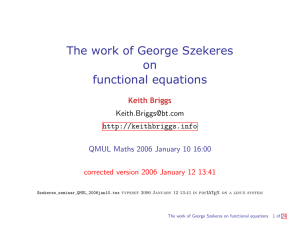 The work of George Szekeres on functional equations Keith Briggs