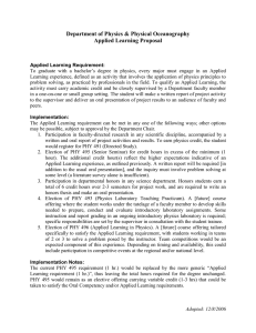 Department of Physics &amp; Physical Oceanography Applied Learning Proposal