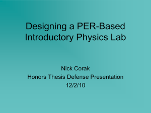 Designing a PER-Based Introductory Physics Lab Nick Corak Honors Thesis Defense Presentation
