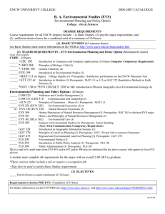 B. A. Environmental Studies (EVS) UNCW UNIVERSITY COLLEGE   