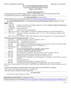 B. A. Environmental Studies (EVS) UNCW UNIVERSITY COLLEGE   