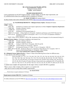 B. S. Environmental Studies (EVS) UNCW UNIVERSITY COLLEGE   