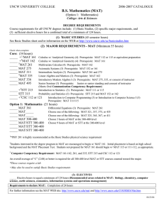 B.S. Mathematics (MAT) UNCW UNIVERSITY COLLEGE   