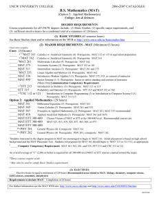 B.S. Mathematics (MAT) UNCW UNIVERSITY COLLEGE   