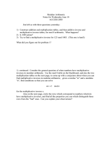 Modular Arithmetic Notes for Wednesday June 18 ACCESS 2003