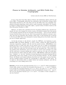 Powers in Modular Arithmetic, and RSA Public Key Cryptography