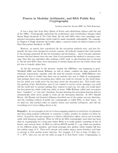 Powers in Modular Arithmetic, and RSA Public Key Cryptography