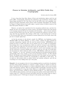 Powers in Modular Arithmetic, and RSA Public Key Cryptography