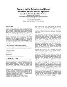 Barriers to the Adoption and Use of Personal Health Record Systems