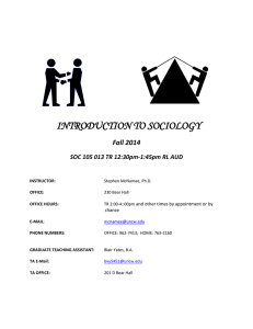 INTRODUCTION TO SOCIOLOGY Fall 2014 SOC 105 013 TR 12:30pm-1:45pm RL AUD