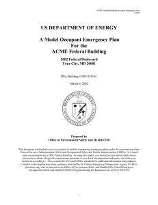 US DEPARTMENT OF ENERGY A Model Occupant Emergency Plan For the