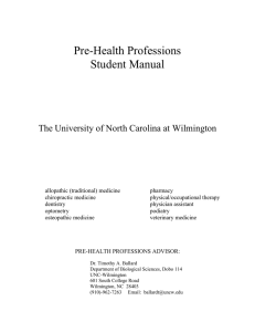 Pre-Health Professions Student Manual The University of North Carolina at Wilmington