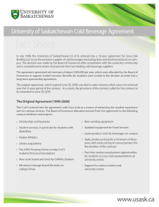Fact Sheet University of Saskatchewan Cold Beverage Agreement