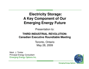 Electricity Storage: A Key Component of Our Emerging Energy Future Presentation to: