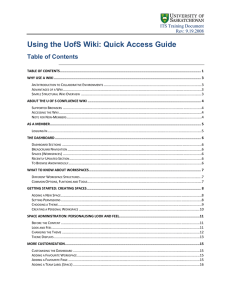 Using the UofS Wiki: Quick Access Guide Table of Contents