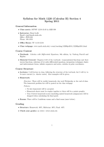 Syllabus for Math 1220 (Calculus II) Section 4 Spring 2011 General Information