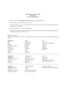 Math 2200: Discrete Math Spring 2014 Exam 2 Information