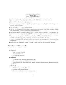 Math 2200: Discrete Math Spring 2014 Final Exam Information