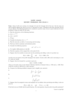 MATH 1100-001 REVIEW PROBLEMS FOR EXAM 3