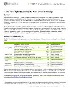 2015 THE World University Rankings Summary