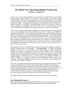 The Multi-Year Operating Budget Framework (2003/04 to 2006/07) 1