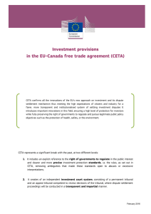 Investment provisions in the EU-Canada free trade agreement (CETA)