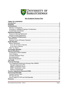 Non Academic Pension Plan TABLE OF CONTENTS Introduction ................................................................................................................... 2